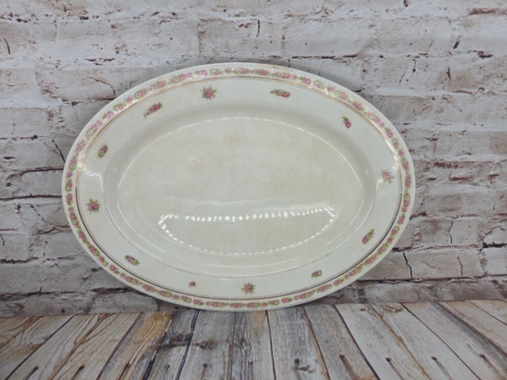Antique Mercer Pottery Floral 15" Platter Crazing